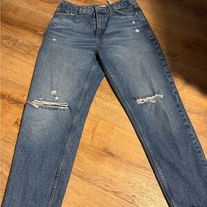 Zara Blue Distressed Straight Leg Jeans